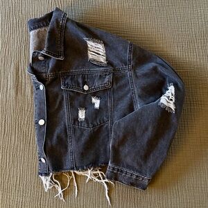 Distressed Black Denim Jacket With Chains ⛓️